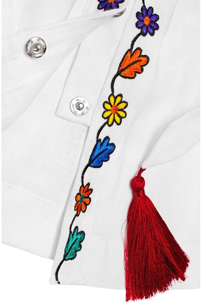 White short linen comfortable ukrainian boho hippie style vyshivanka embroidered dress 